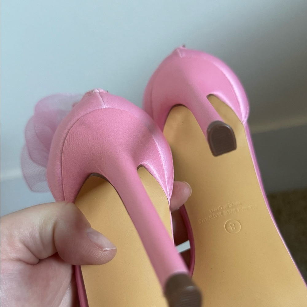 Pink Satin Bow High Heels Sz 8 - Picture 5 of 8
